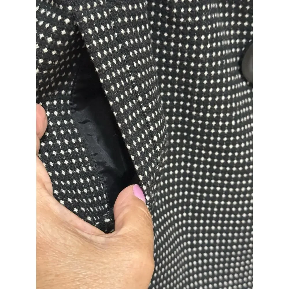 Forever 21 Peacoat Womens Small Black White Micro Houndstooth Wool Blend Coat